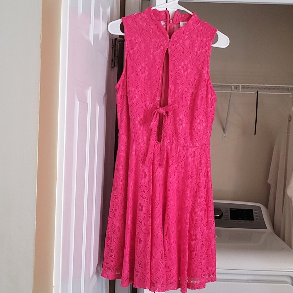 Current project pink flirty summer dress, size large. Cotton and linen fabric.